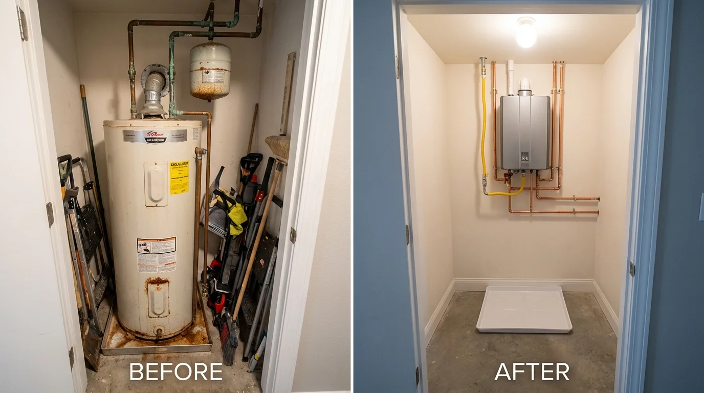 Tank water heater versus wall-mounted tankless unit comparison for Hebron, IN homeowners